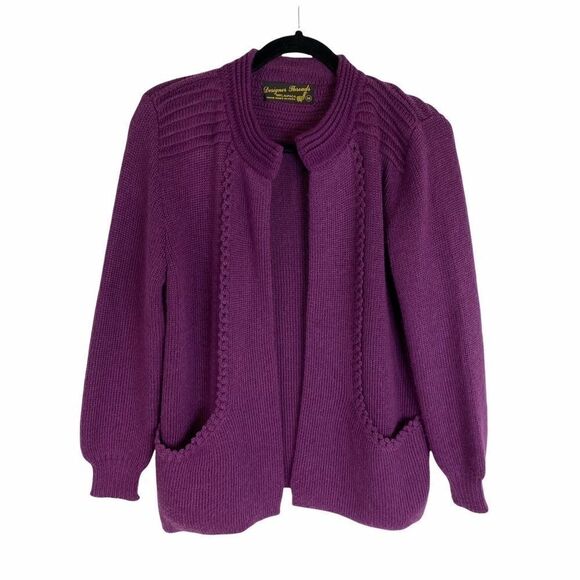 Designer Threads Eggplant Purple Cardigan Sweater 100% Alpaca Medium Pockets - Picture 4 of 9
